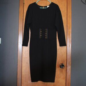 Express Black Long Sleeve Midi Dress Lace-Up Waist Detail Size M NWT